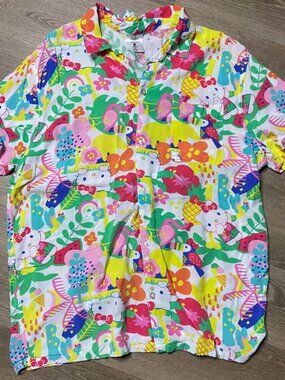 Hello Kitty Hawaiian Tropical Short-Sleeve Button-Up Top XL Multicolor Rayon
